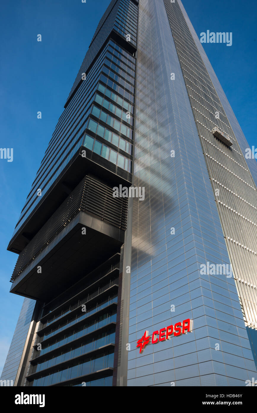 CEPSA tower in Madrid's business district. Spain Stock Photo