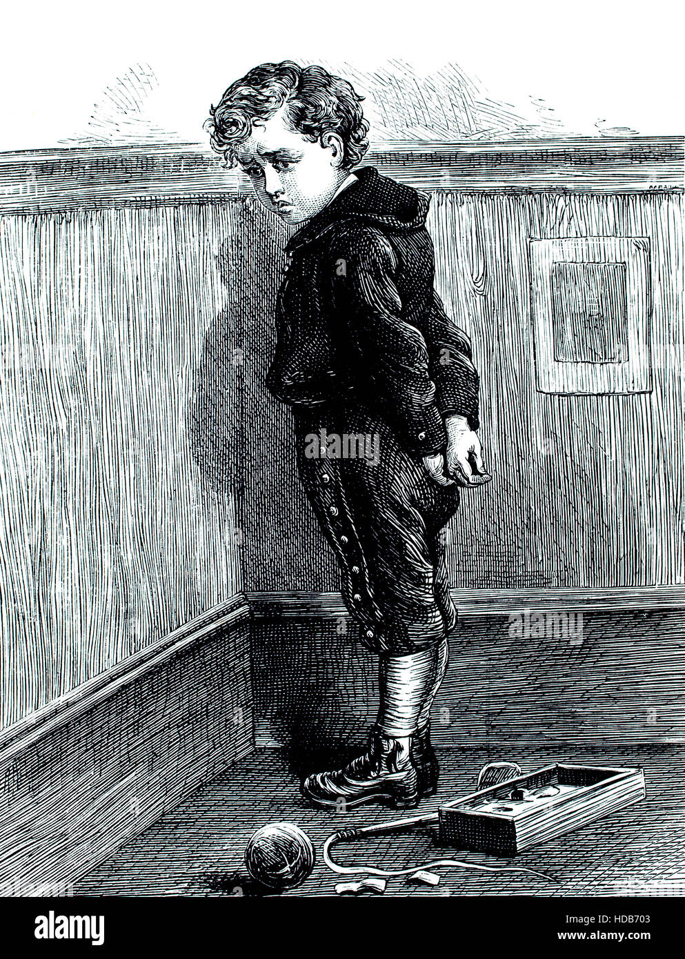 Victorian child in naughty corner, illustration, from 1884 Chatterbox weekly children’s paper Stock Photo