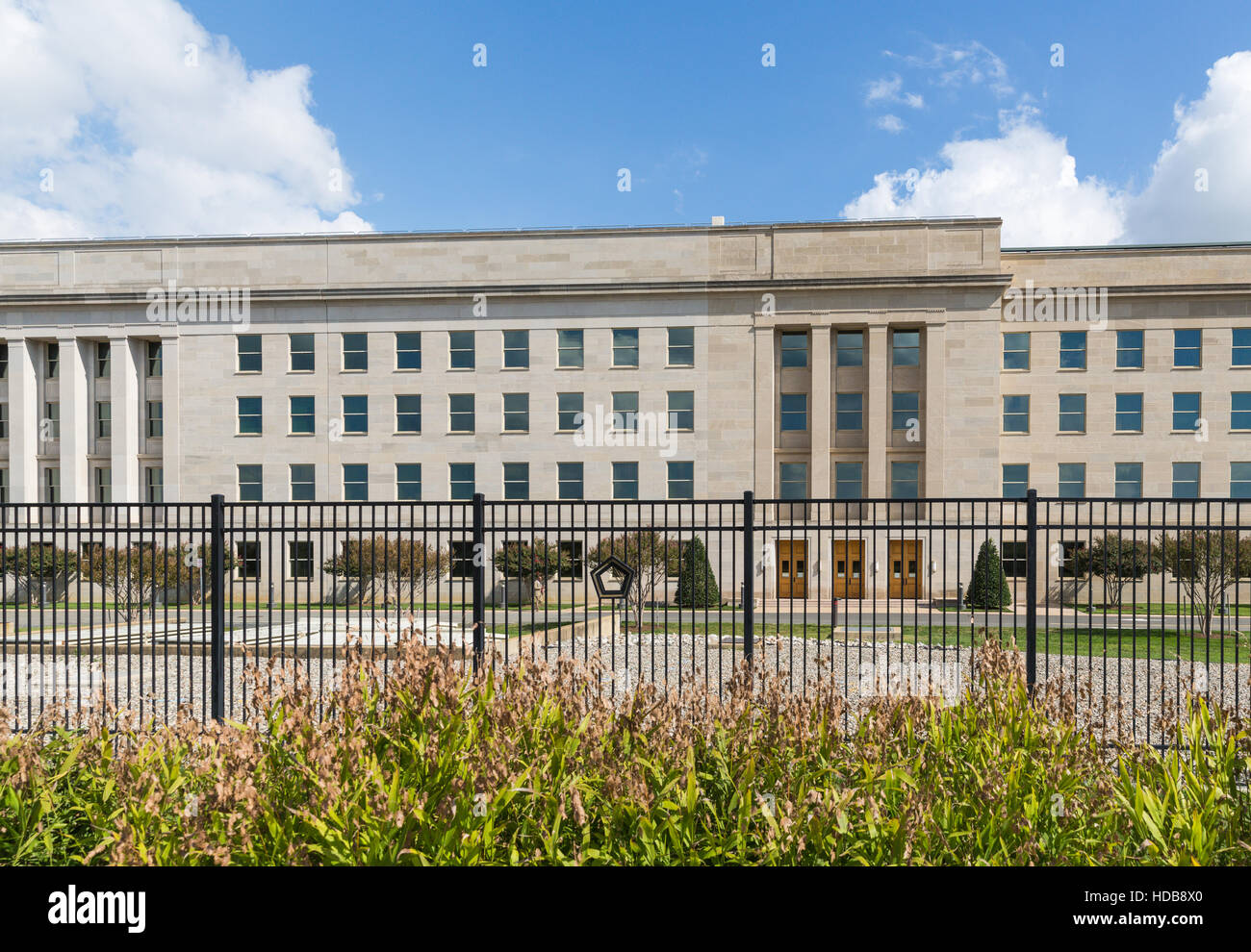 Taken from The Pentagon Memorial in Washington DC of the new replaced section of the main building Stock Photo