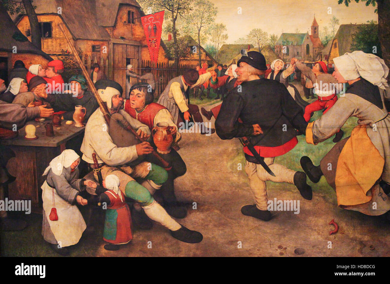 Flemish Renaissance Painting (1568) depicting The Peasant Dance by Pieter Brueghel the Elder Stock Photo