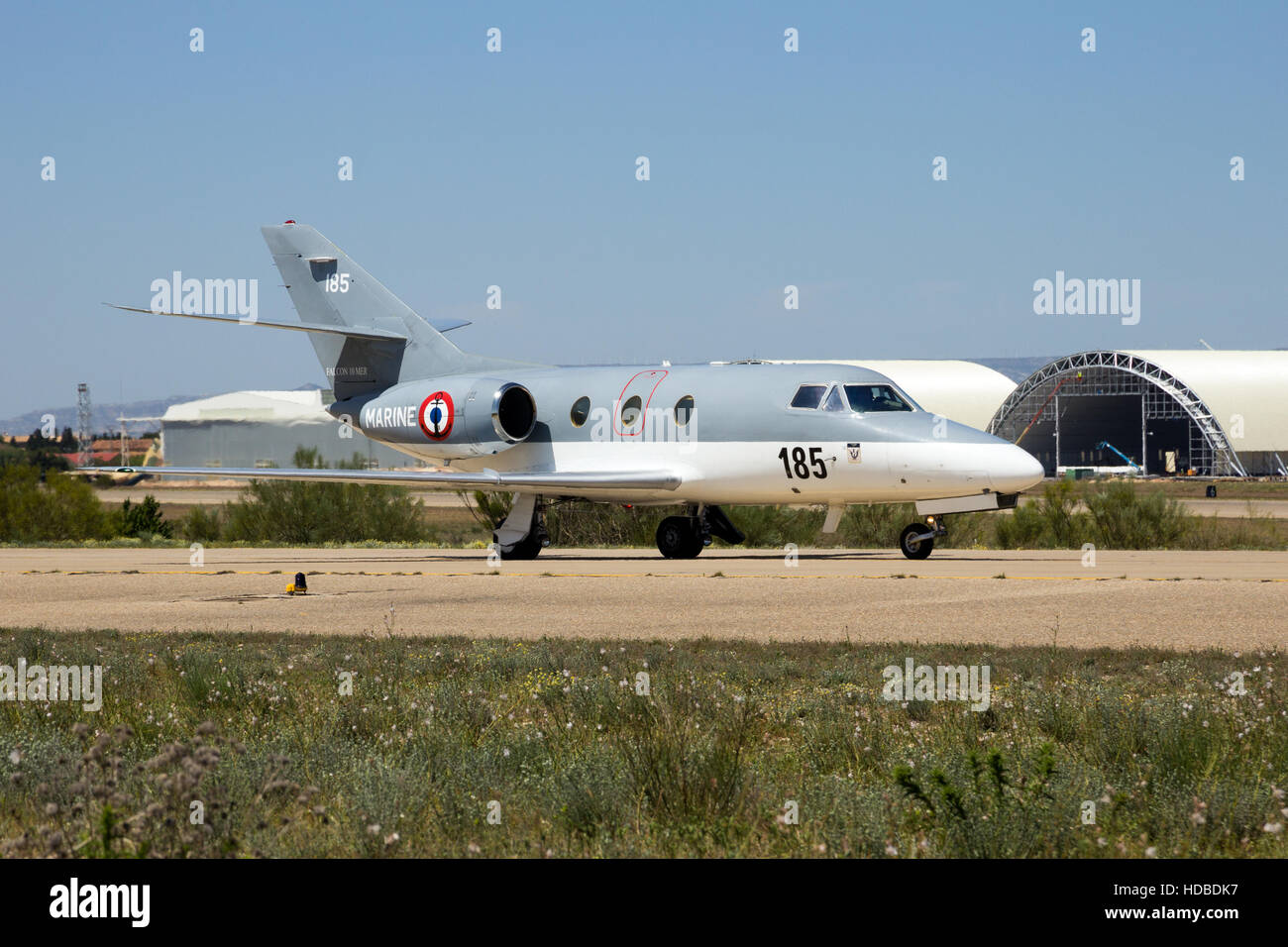 French Navy Dassault Falcon 10MER taxiing on Zaragoza airbase. Spain Stock Photo