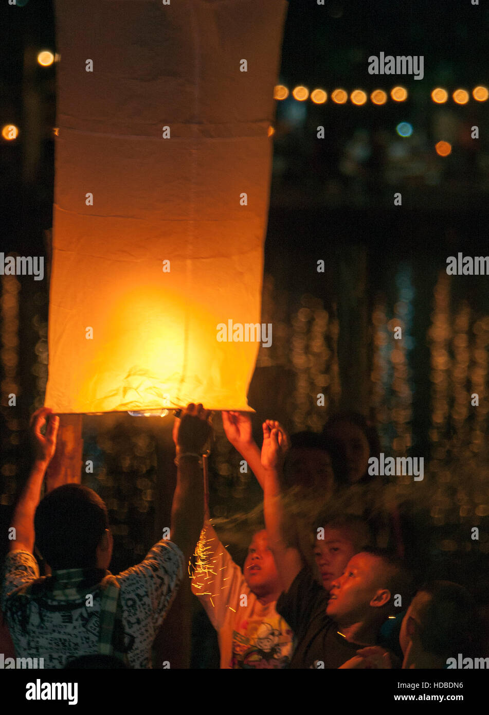Lantern Loy Krathong festival Chiang Mai Thailand Stock Photo