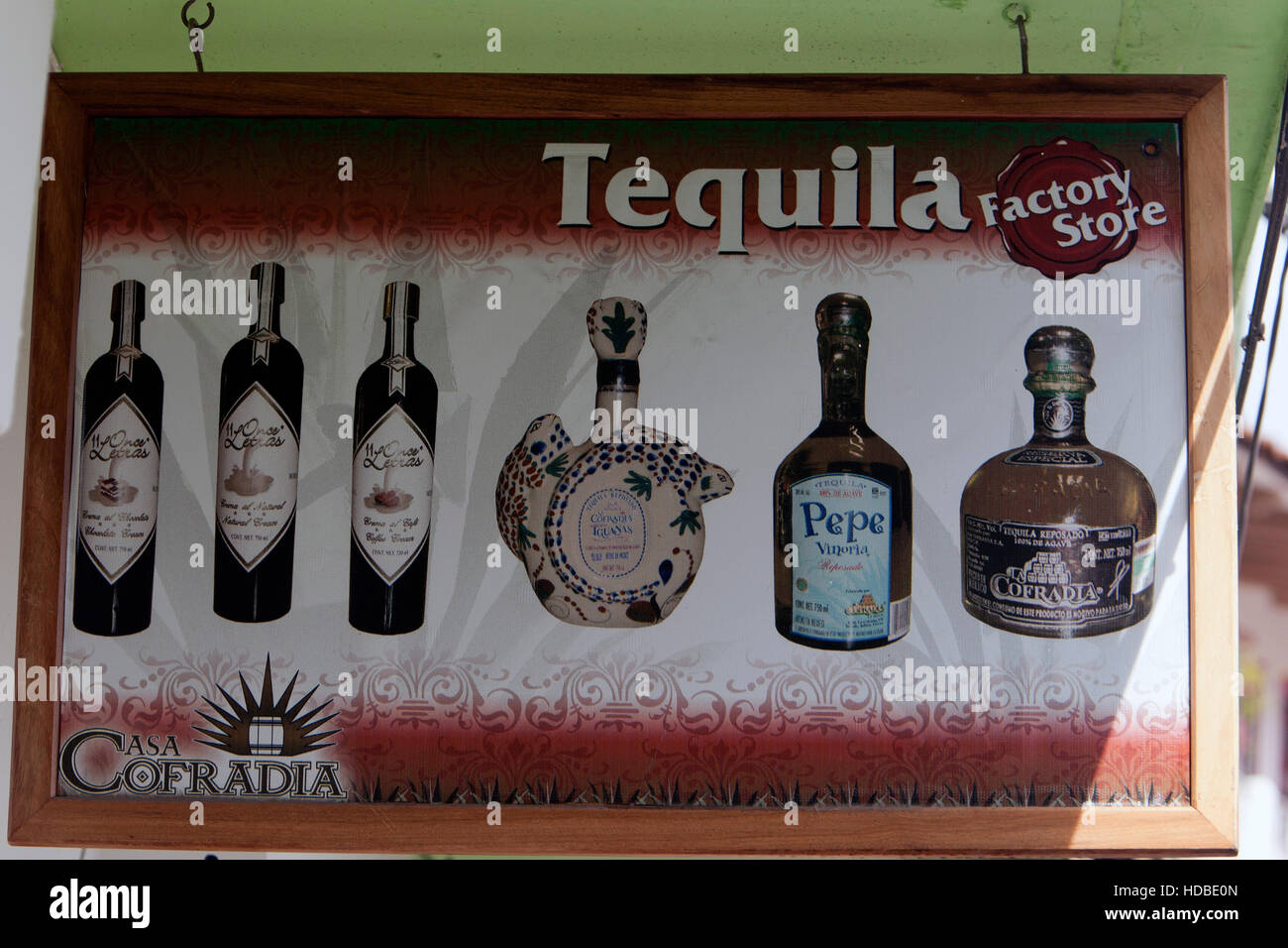 Sign tequila factory store Puerto Vallarta Mexico Stock Photo