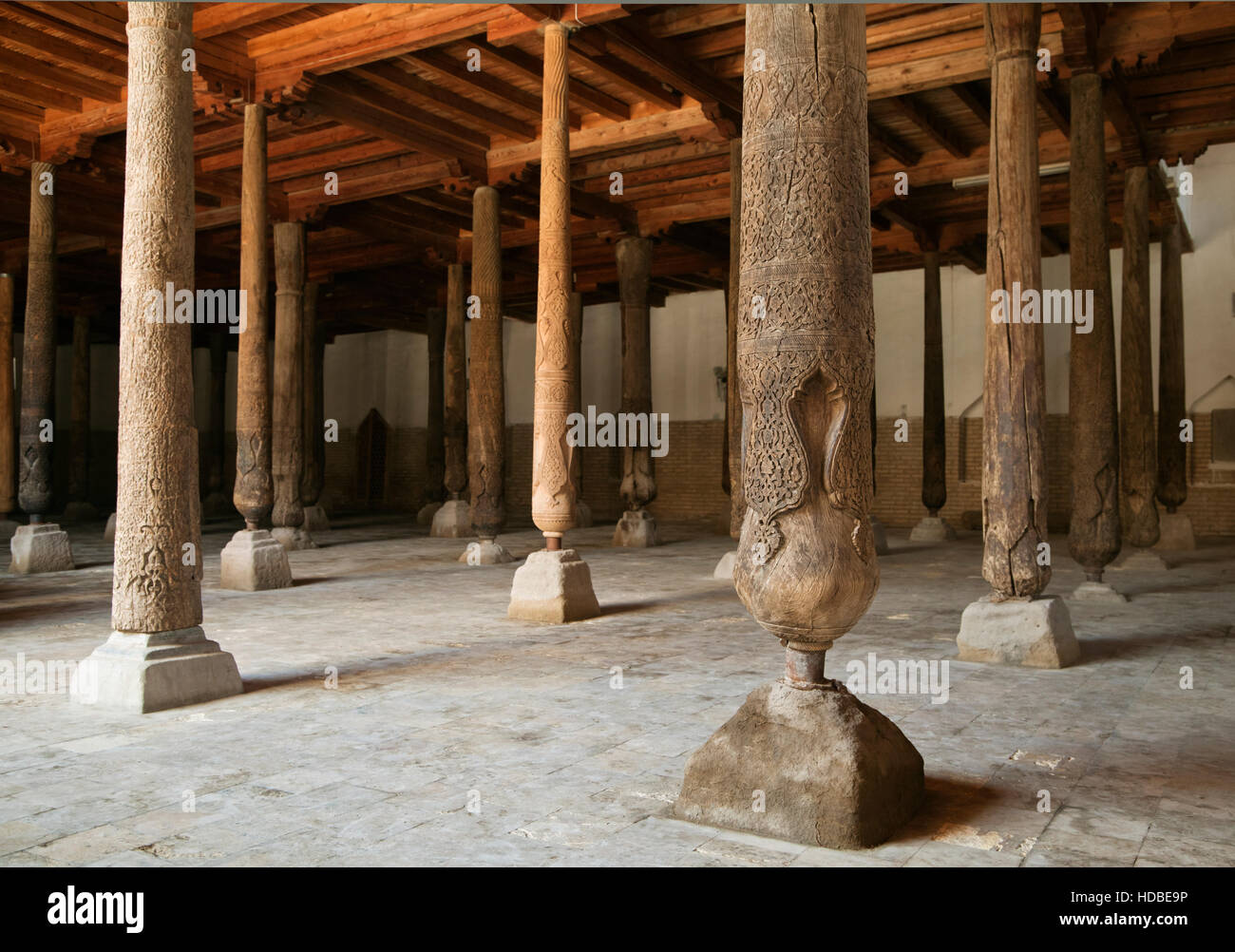 Friday - Djuma - mosque with wooden columns, Khiva, Uzbekistan Stock Photo