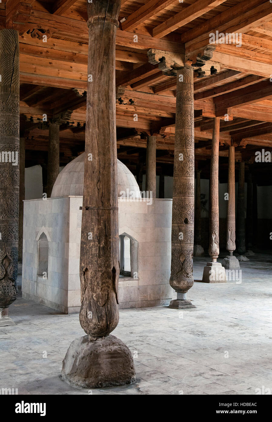 Friday - Djuma - mosque with wooden columns, Khiva, Uzbekistan Stock Photo