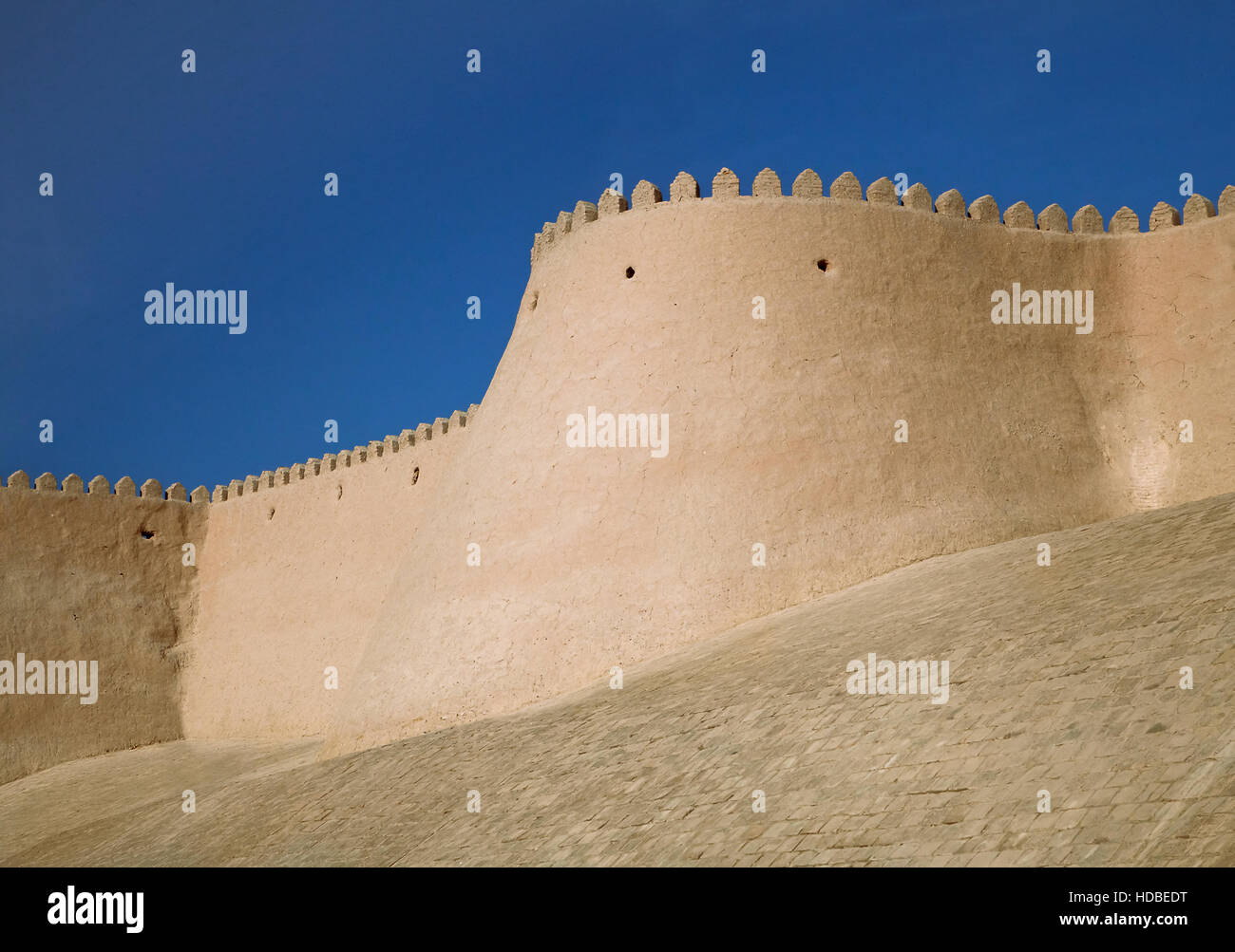 Walls of Itchan Kala - Old Town of Khiva, Uzbekistan, Silk Road Stock Photo