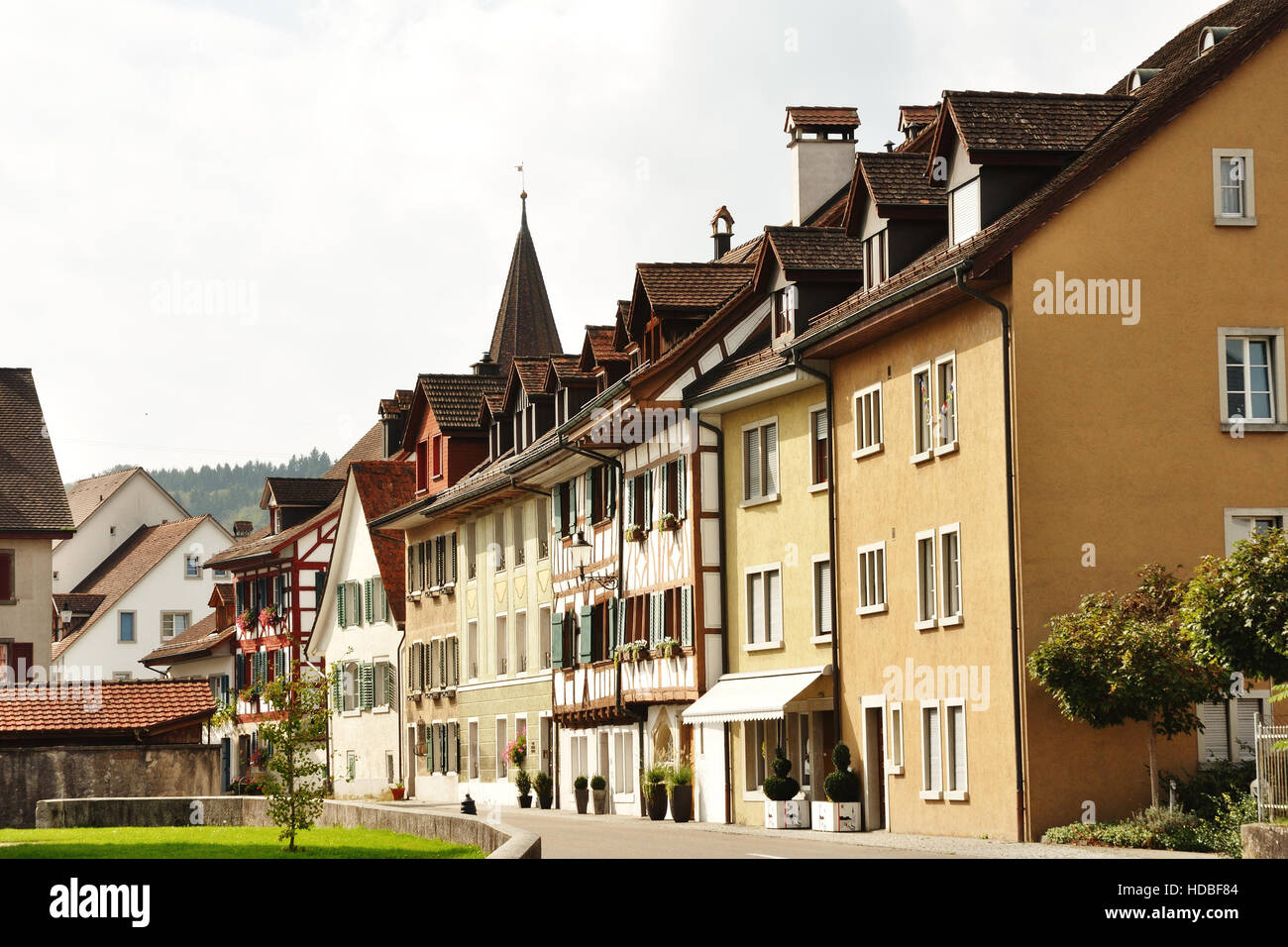 Bremgarten, Aargau, Switzerland characteristic swiss houses Stock