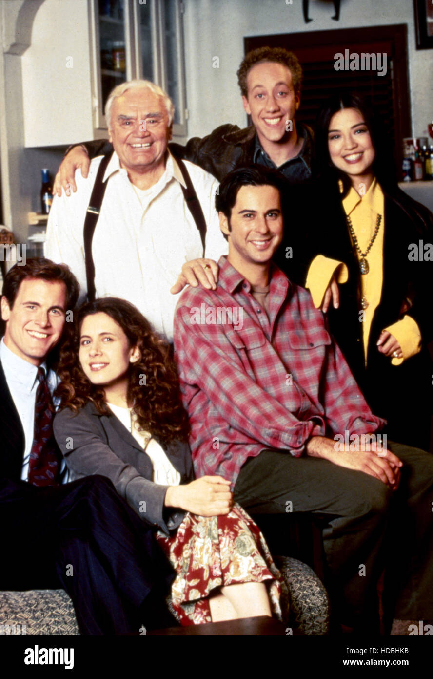 THE SINGLE GUY, Jonathan Silverman, Joey Slotnick, Ming-Na, Ernest Borgnine, Jessica Hecht, 1995-1997 Stock Photo