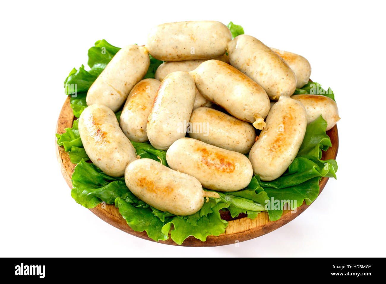 Homemade meat sausage on a wooden board Stock Photo
