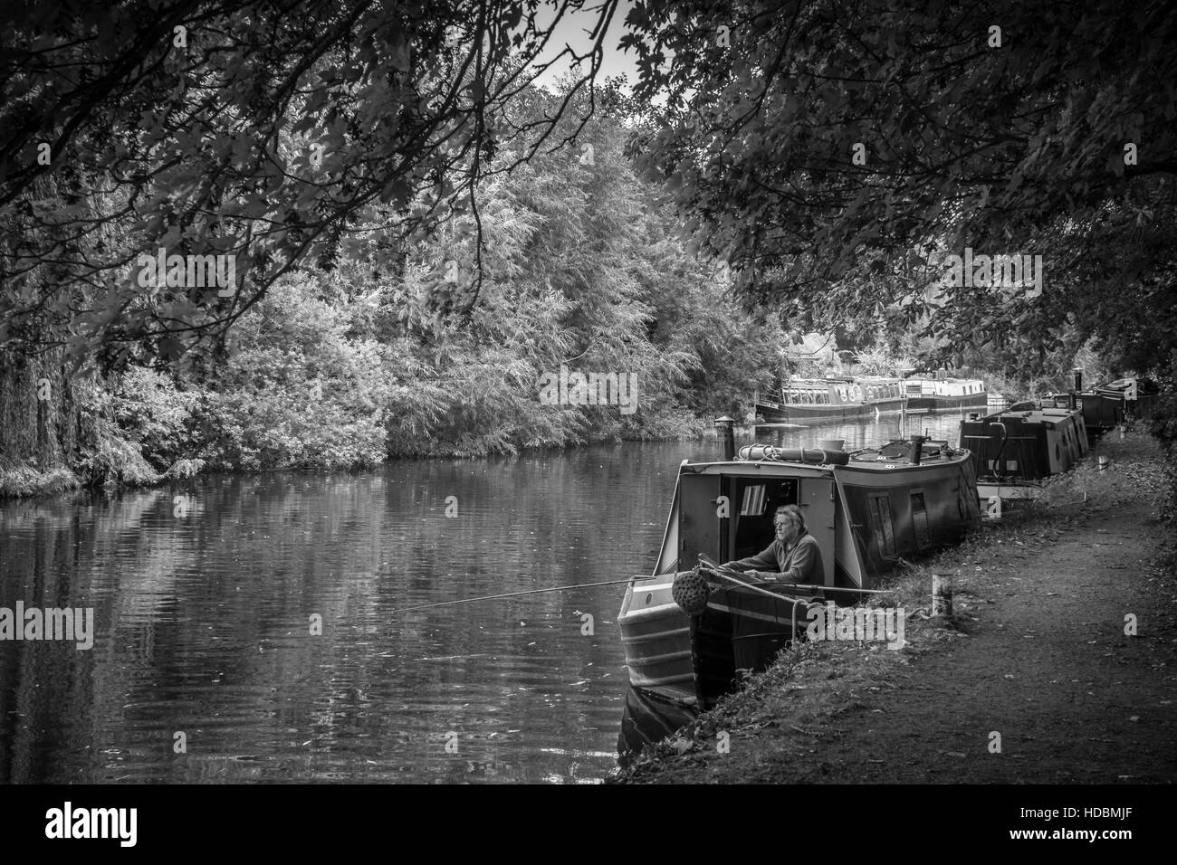 Canalboats on the River Lea (or Lee) in Hertfordshire, England, United Kingdom Stock Photo