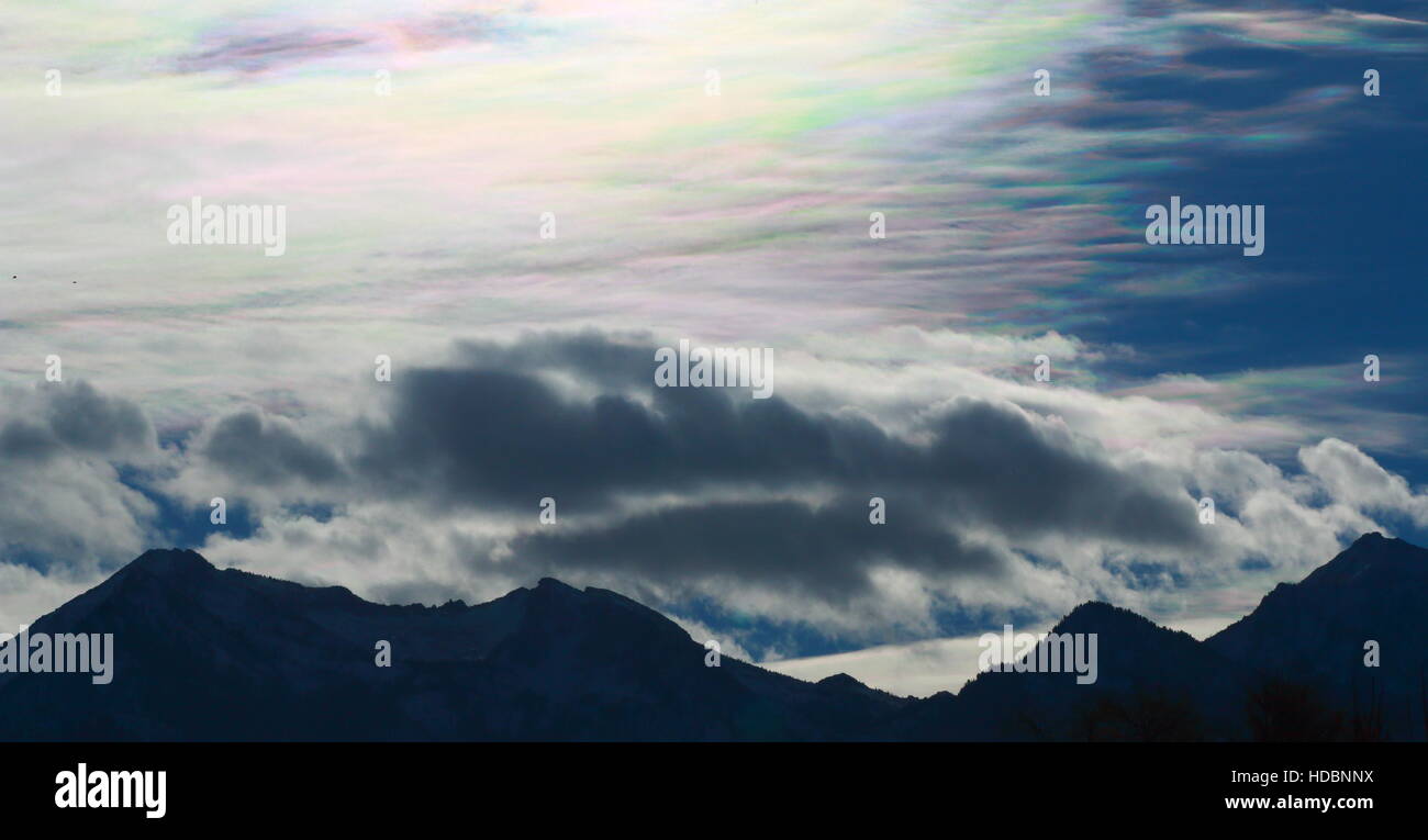 beautiful iridescence rainbow clouds over Utah Stock Photo