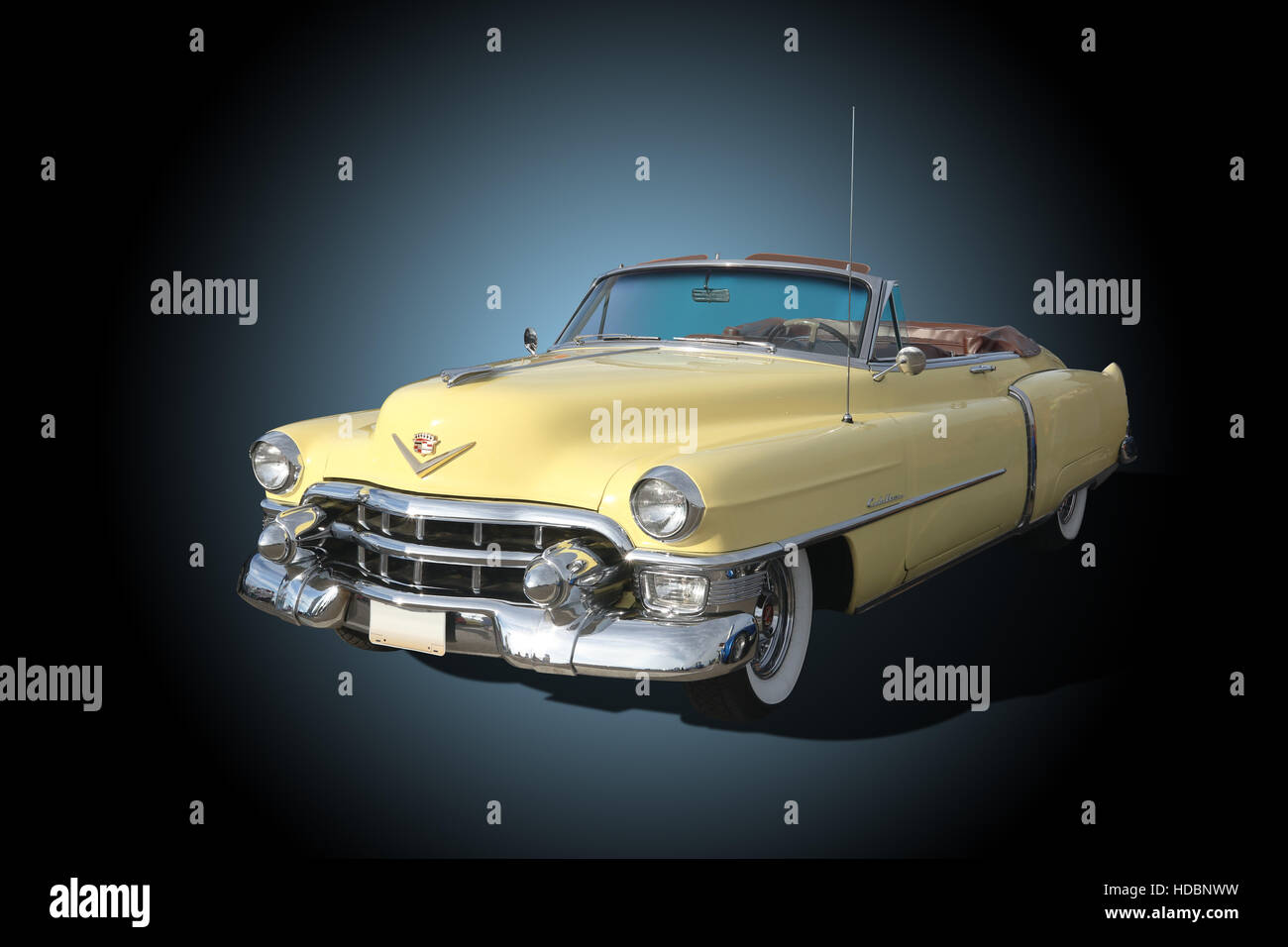 Auto- 1953 Chevrolet Cadillac.  Convertible. Yellow. Stock Photo