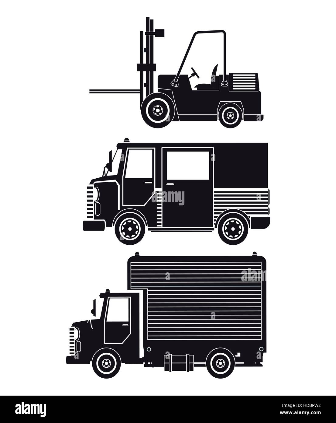 silhouette collection truck forklift cargo transport Stock Vector Image ...