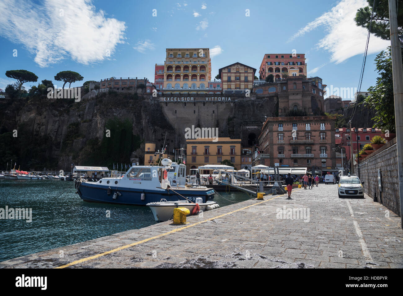 View of waterfront of Sorrento with  Grand Hotel Excelsior Vittoria, Campania,  Southern Italy, Europe Stock Photo