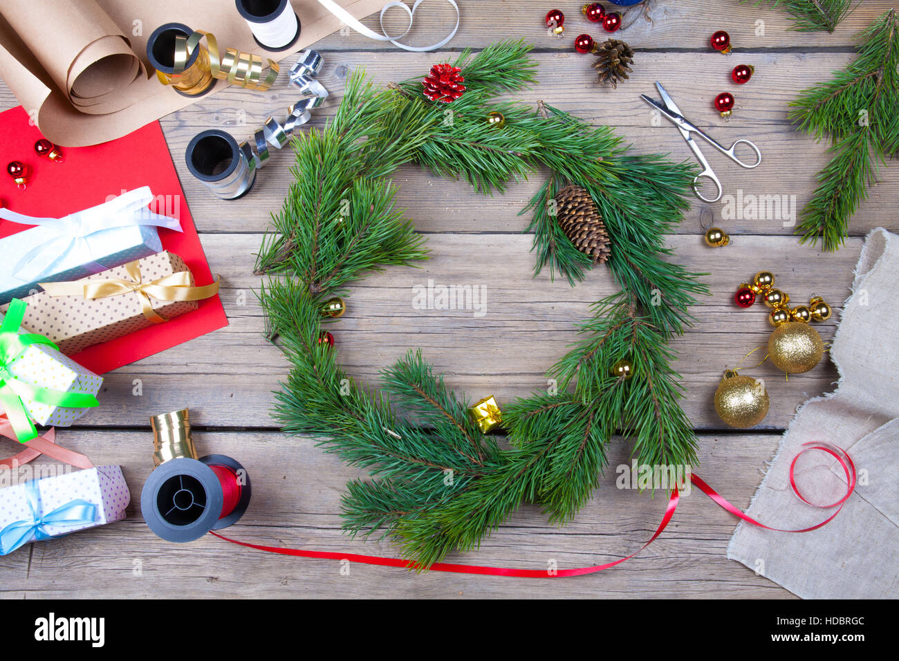 Christmas wreath on a table Stock Photo