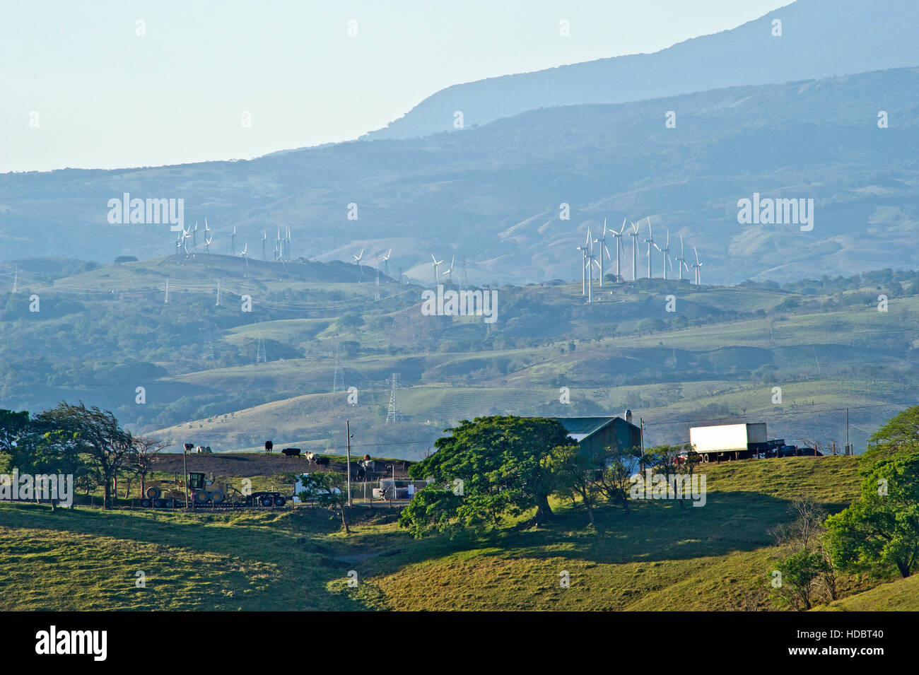 Windfarms on the slopes of Cordillera de Tilarán mountains in Costa Rica Stock Photo