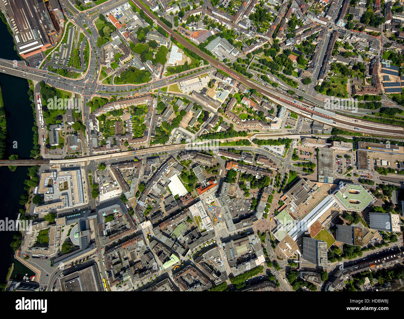 Vertical aerial photograph, city centre, Mülheim an der Ruhr, Ruhr district, North Rhine-Westphalia, Germany Stock Photo
