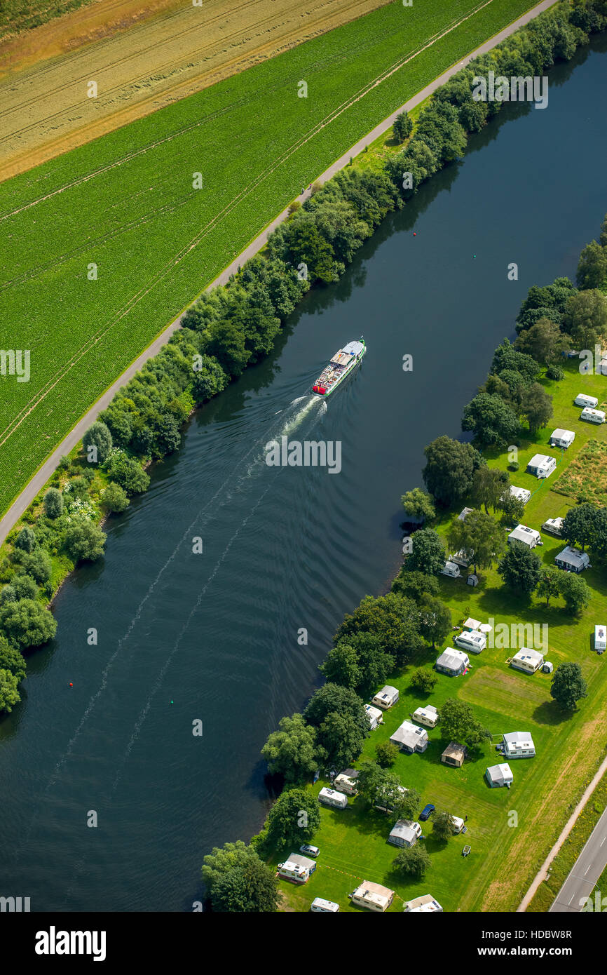 Aerial photograph, excursion boat on Ruhr, Ruhr Valley, Ruhr floodplains, south of Mülheim an der Ruhr, Ruhr district Stock Photo
