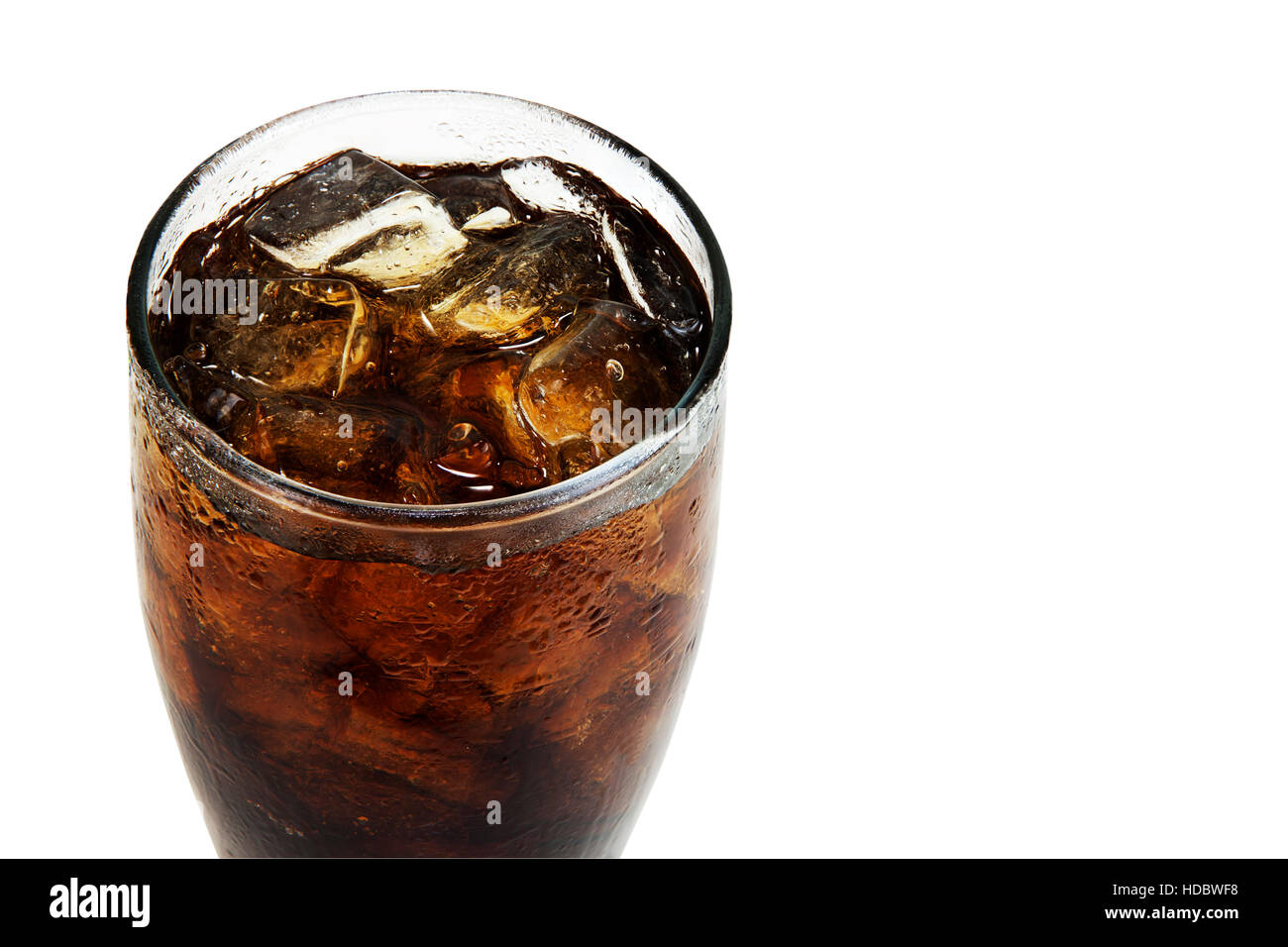 Close up soft drink with soda in glass with ice cubes on white background. objects with clipping paths Stock Photo
