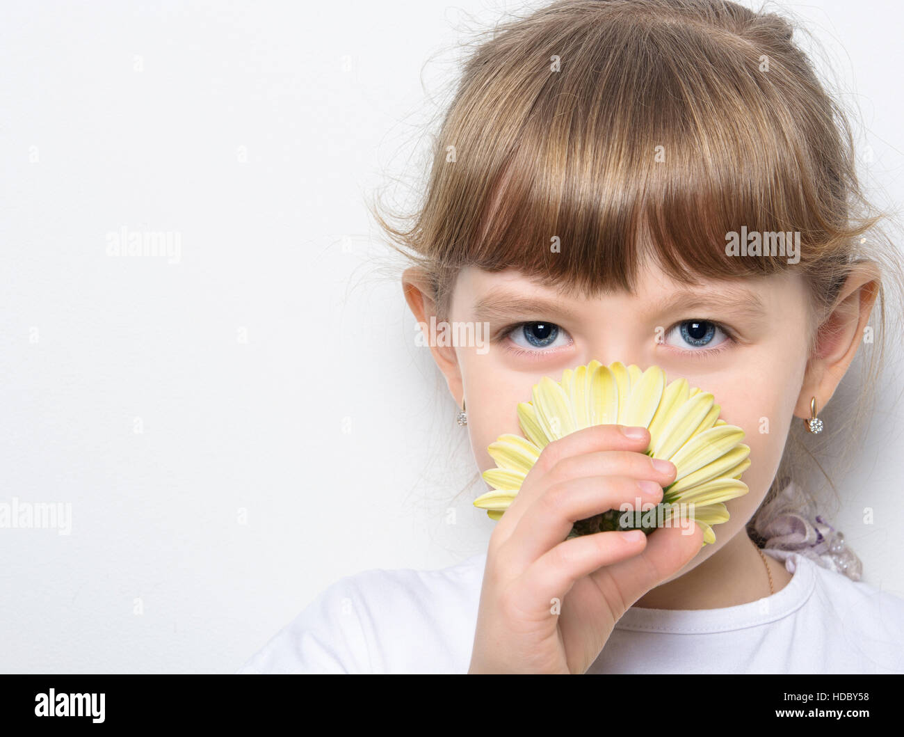 nice little girl with gerberoy Stock Photo