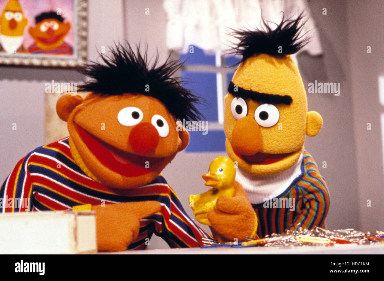 SESAME STREET, Ernie with his Rubber Ducky, and Bert, 1969 Stock Photo