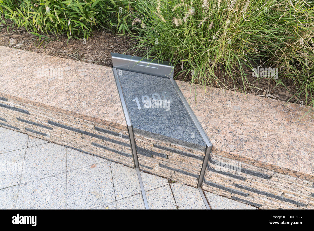 The benches in memory of those who lost their lives - no inscriptions shown - the Pentagon Memorial Stock Photo