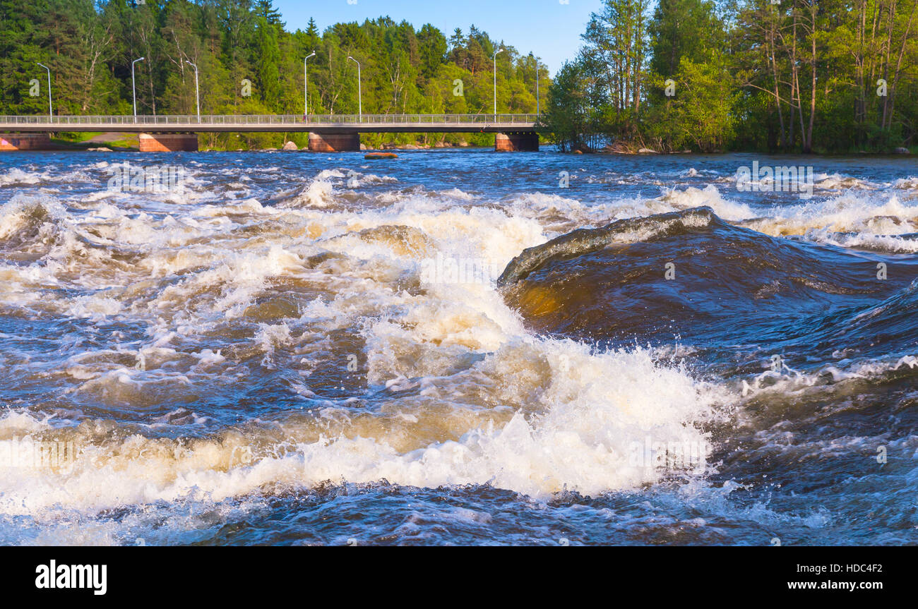 Langinkoski, fast running river water in Kotka, Finland Stock Photo