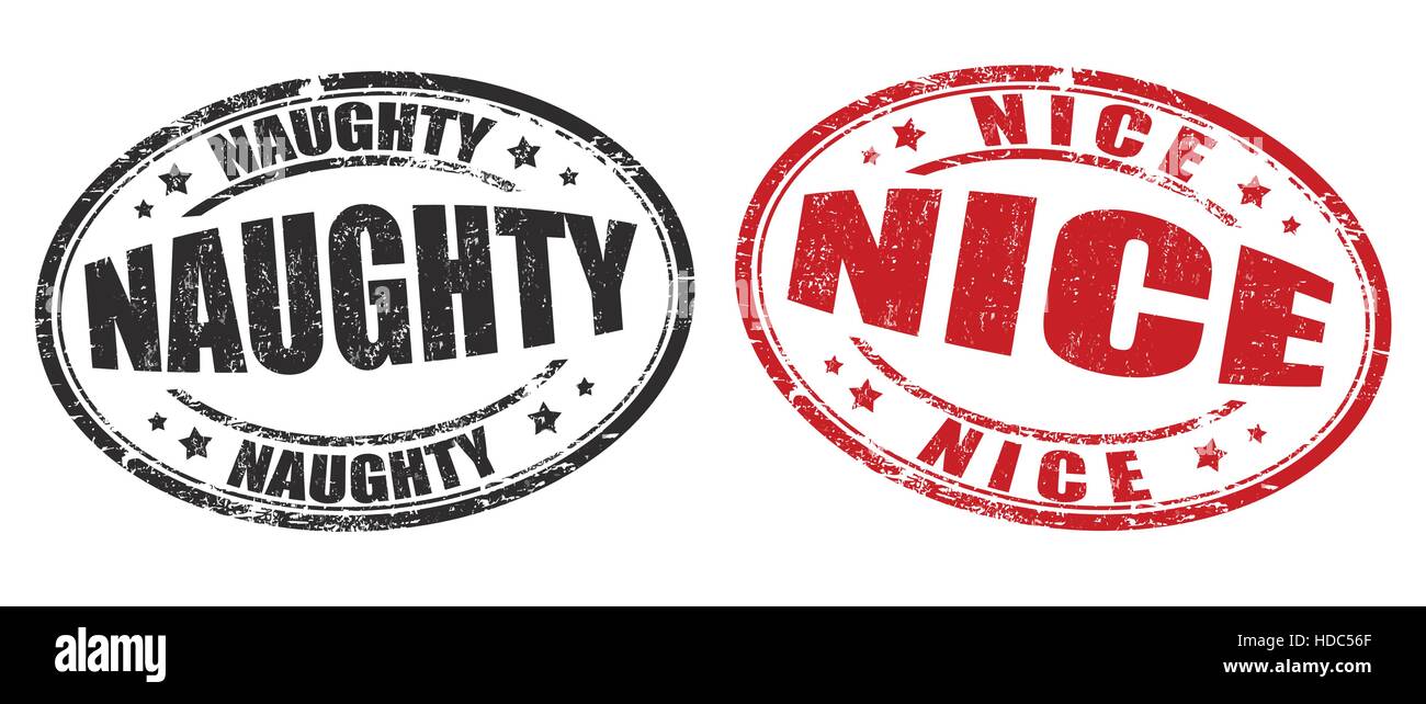 Naughty and nice grunge rubber stamps on white background, vector