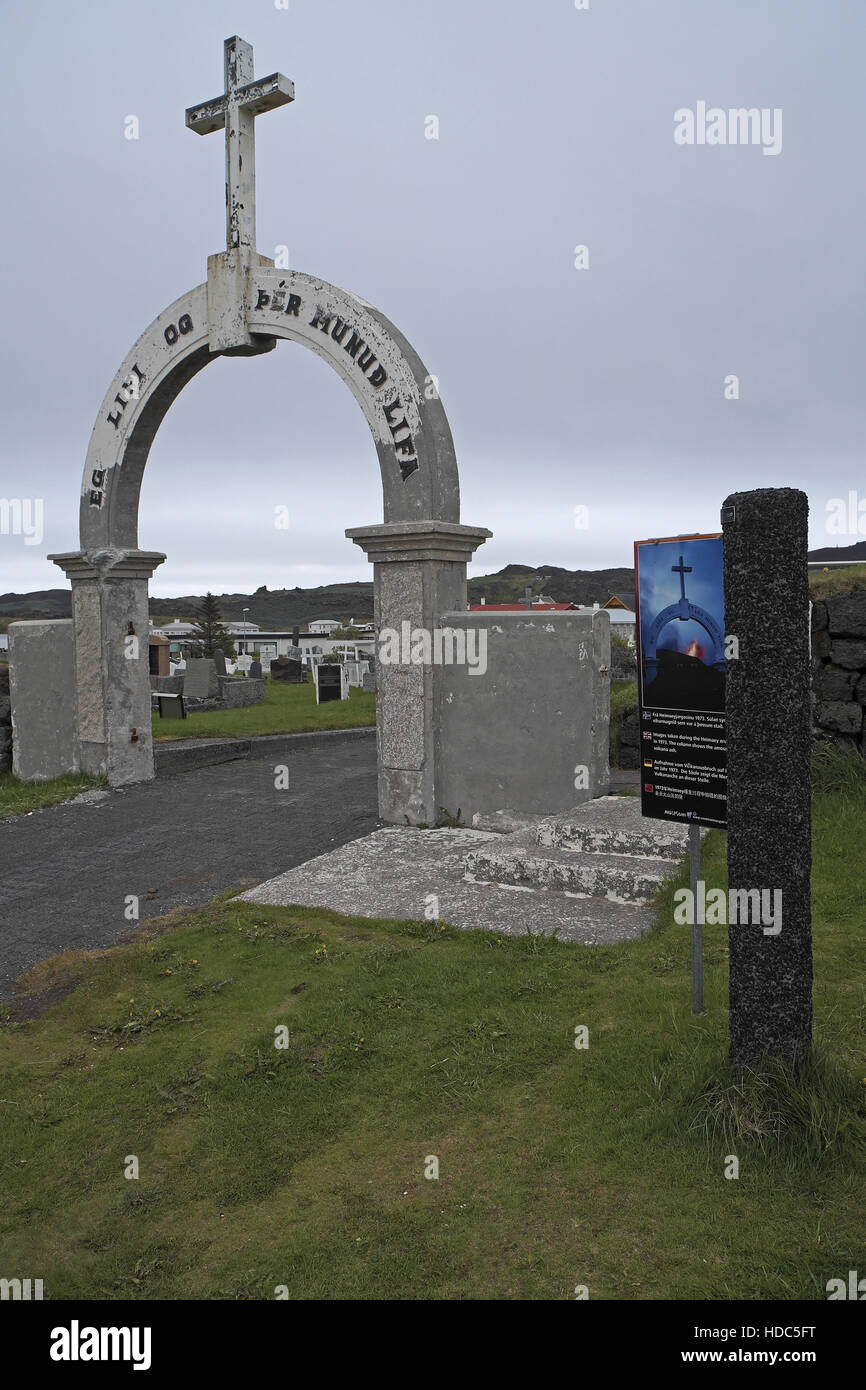 Entrance to the graveyard, Heimaey, Vestmannaeyjar Islands, southern Iceland. Stock Photo