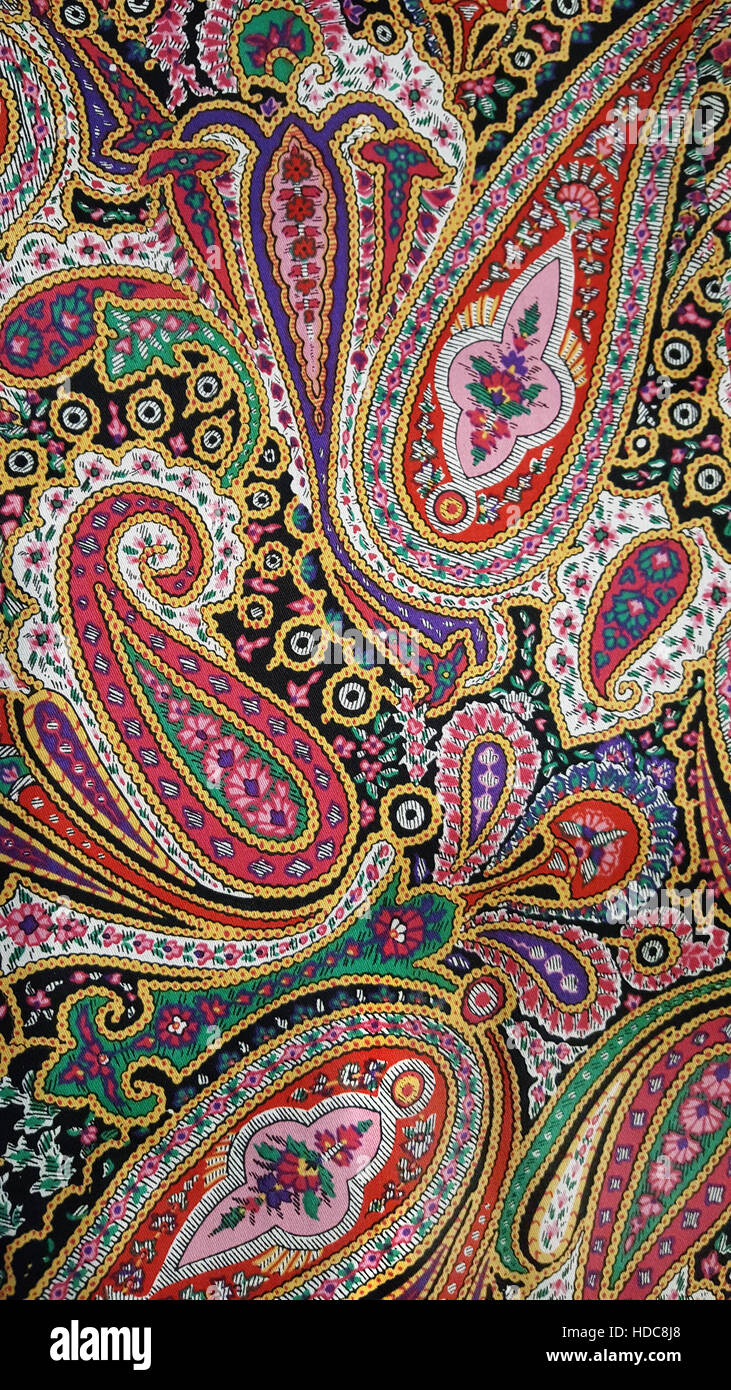 retro psychedelic paisley pattern on fabric Stock Photo