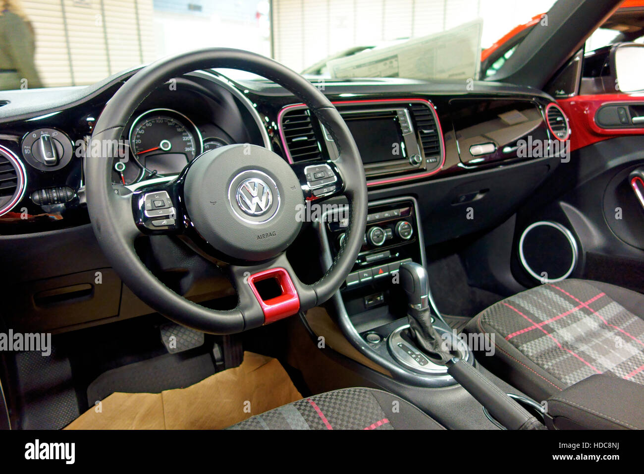 Interior dash of a 2017 Volkswagen Beetle car Stock Photo
