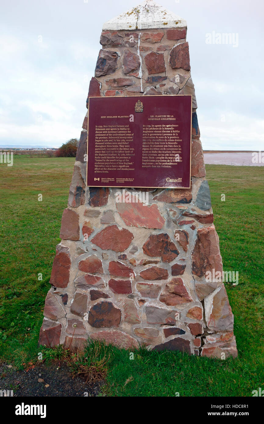 Planters Monument at Horton Landing, Grand Pre, Nova Scotia,Canada Stock Photo