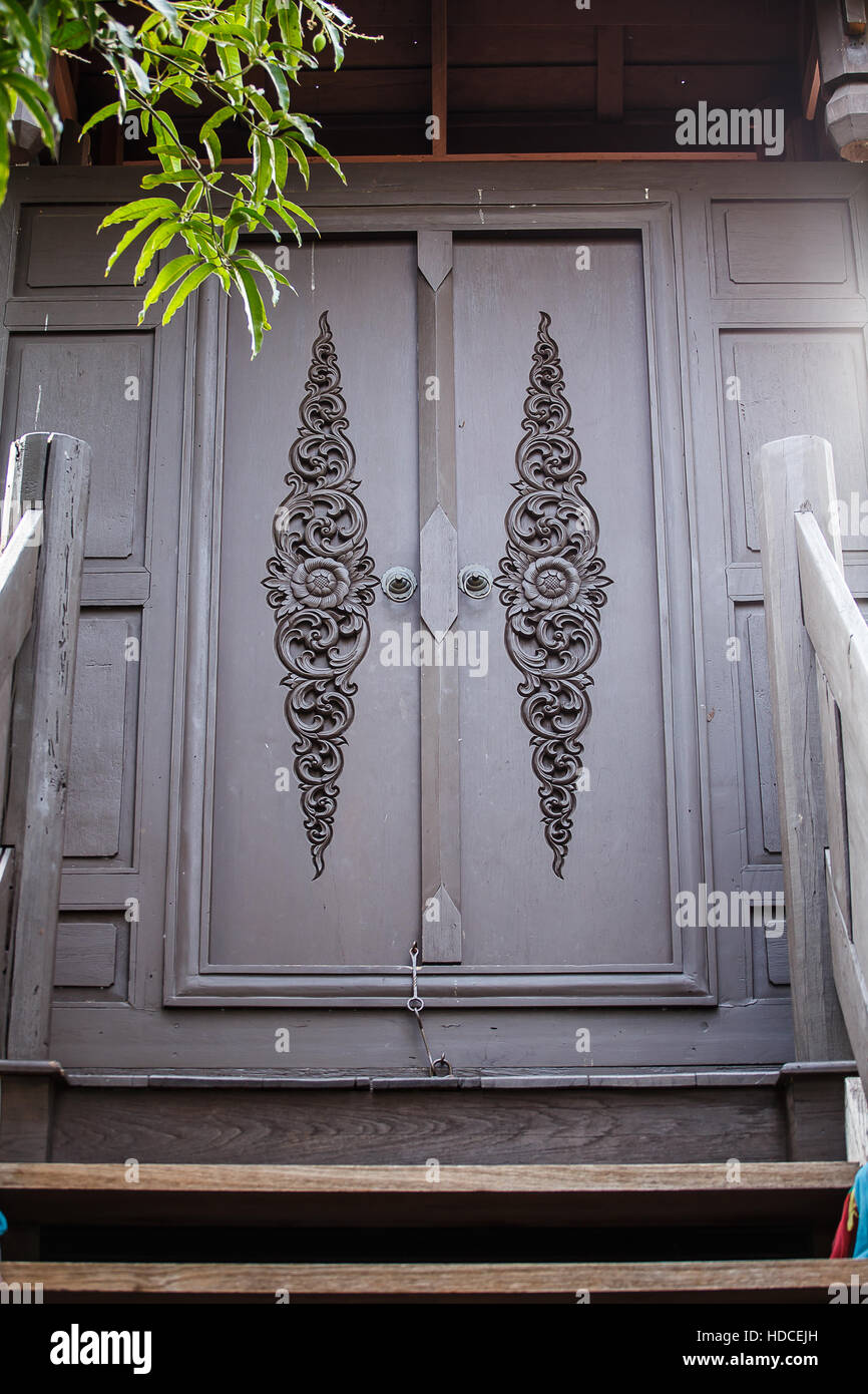 Antique wooden doors thai style Stock Photo Alamy