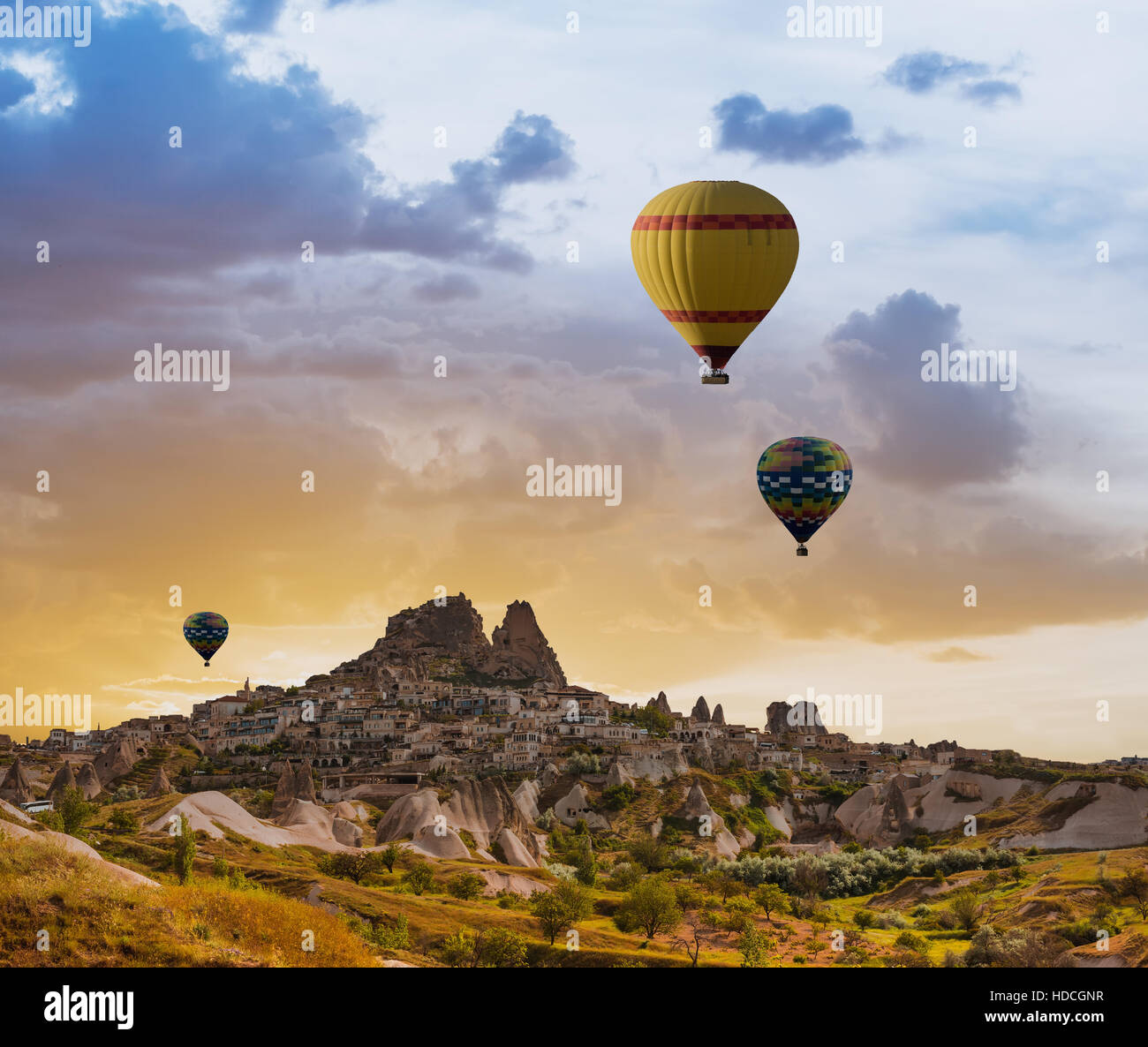 Colorful hot air balloons over valley Cappadocia Stock Photo - Alamy