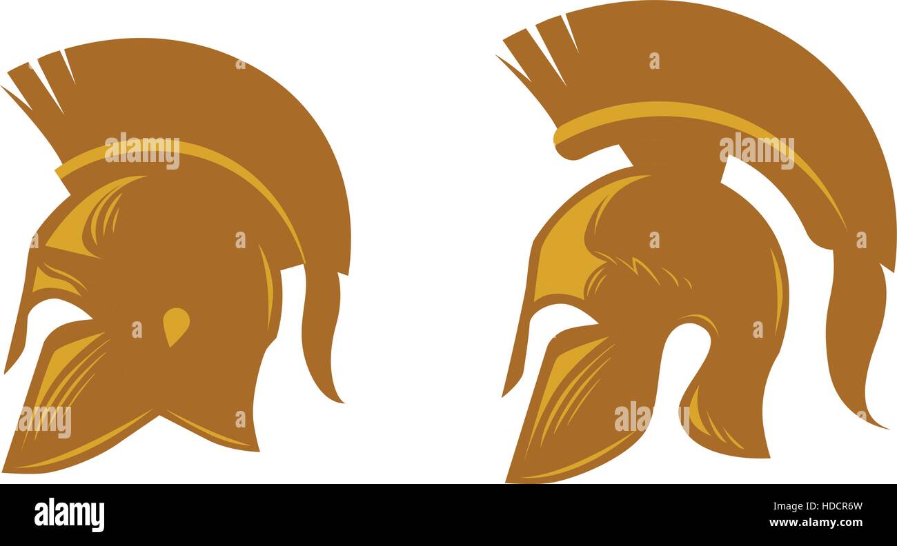 Ancient spartan helmet with feathered crest. Vector icons or symbols Stock Vector