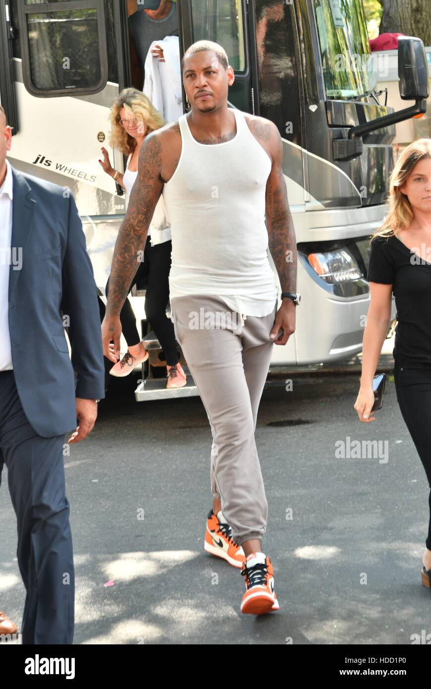 Carmelo Anthony shooting a commercial in SoHo Featuring Carmelo