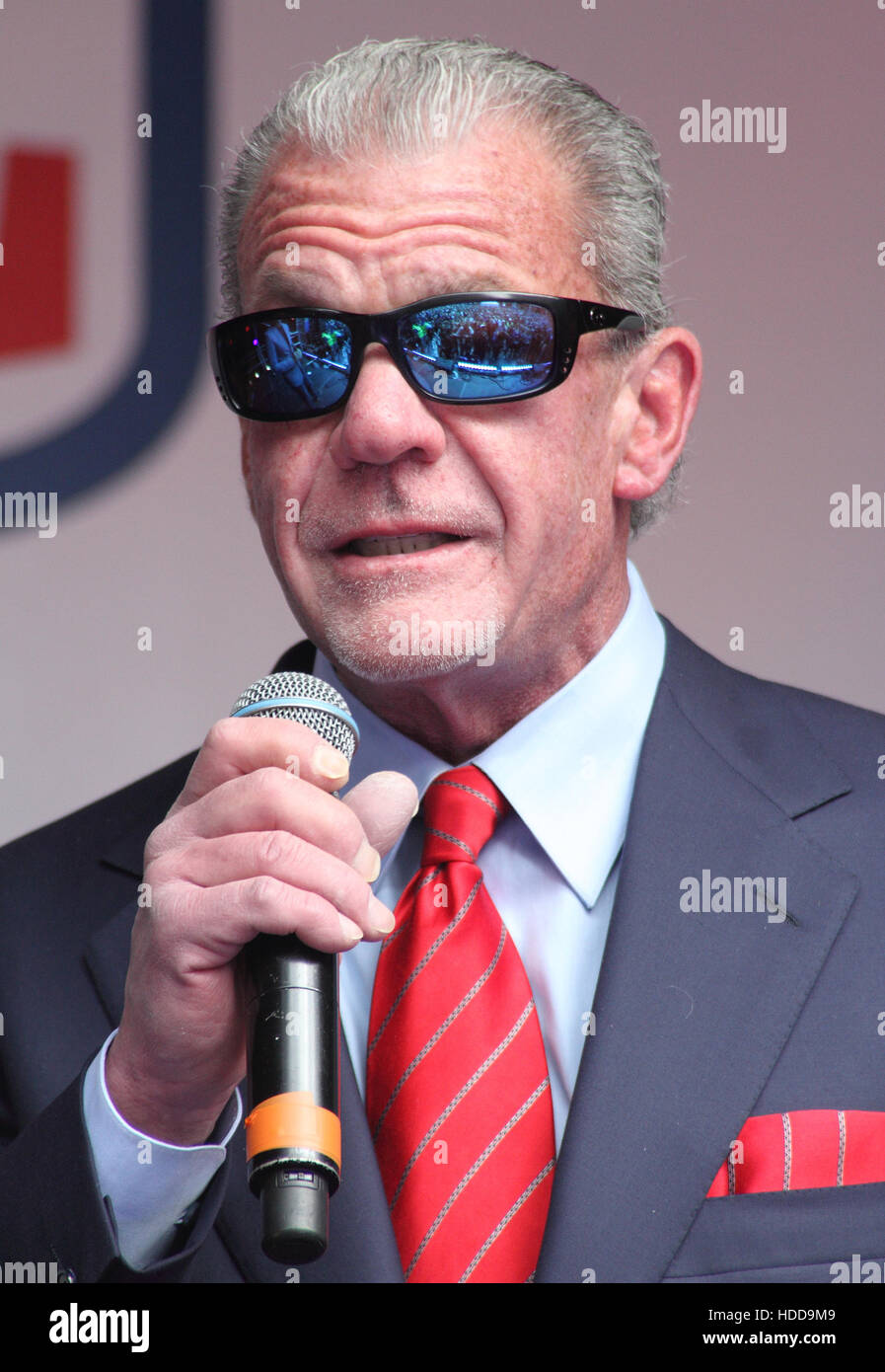 NFL on Regent Street. Celebrating the following day's NFL game between Jacksonvile Jaguars and Indianapolis Colts at Wembley Stadium. Players from both teams appear on stage as well as 'NFL Legends' and personalities.  Featuring: Jim Irsay Where: London, Stock Photo