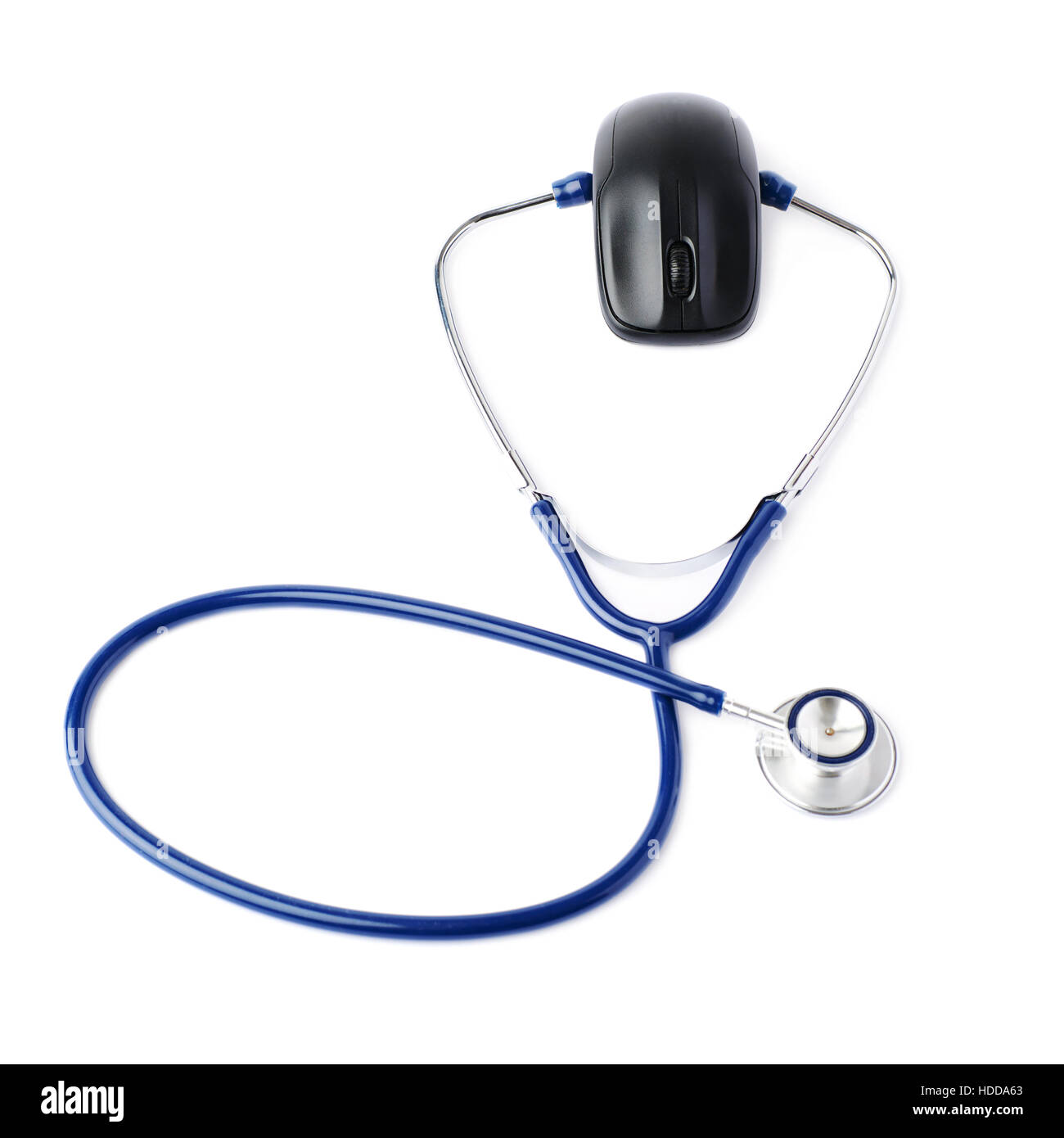 Close up view of blue stethoscope over isolated white background Stock Photo