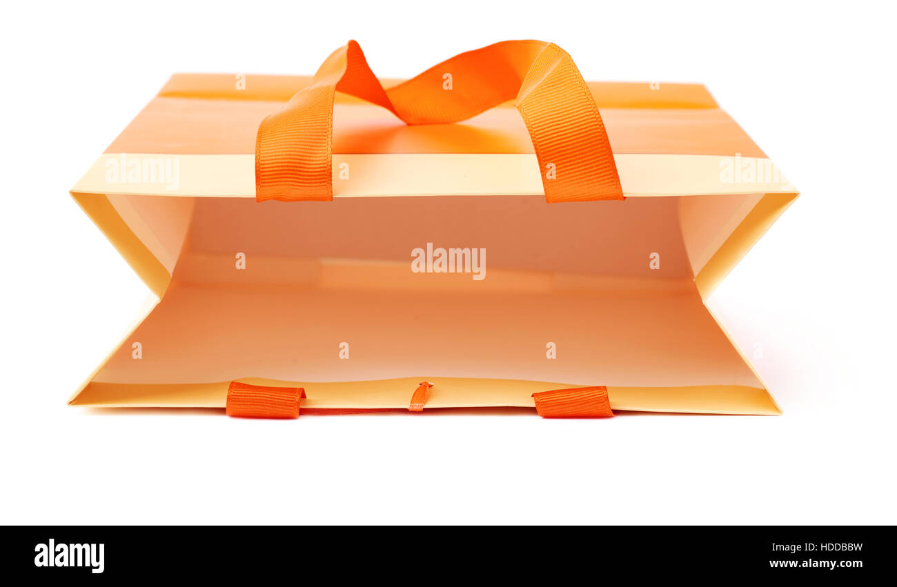 Orange shopping or gift bag isolated over the white background Stock Photo