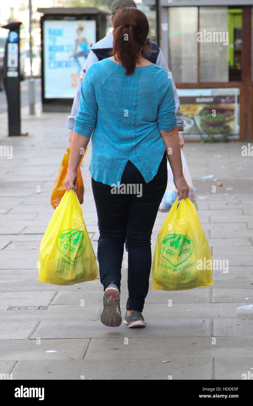 Carrier bags pictured the day before the introduction of England’s 5 pence plastic bag charge
