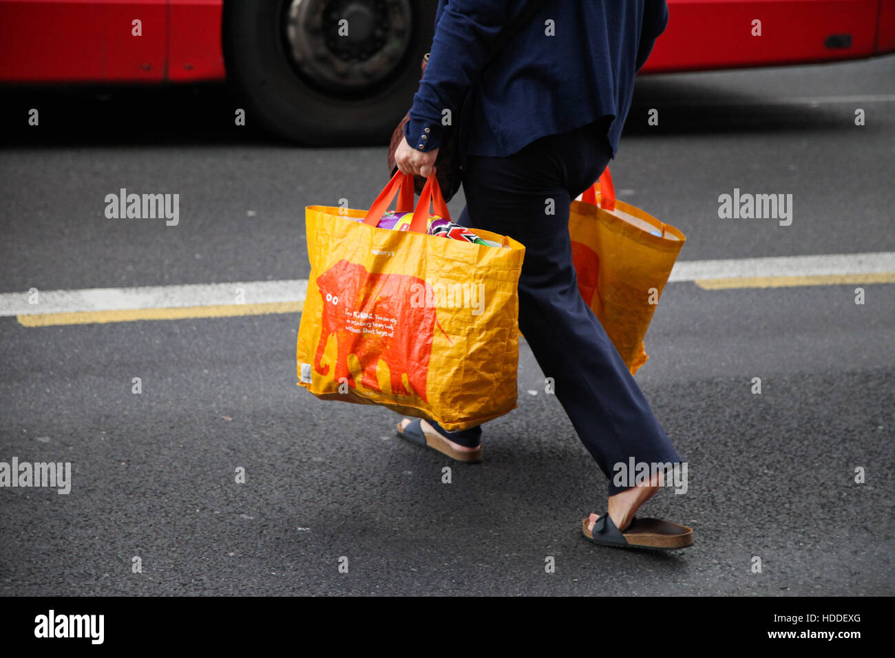 Carrier bags pictured the day before the introduction of England’s 5 pence plastic bag charge