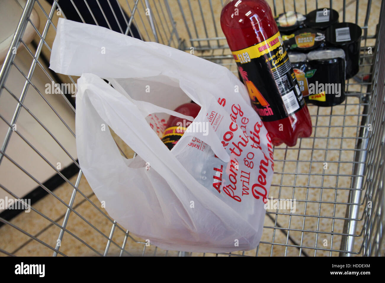 Carrier bags pictured the day before the introduction of England’s 5 pence plastic bag charge