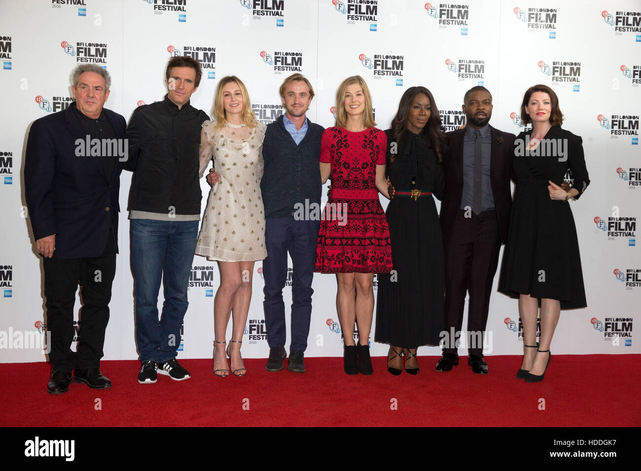 Photocall for 'A United Kingdom', the LFF Opening Night Gala held at the May Fair Hotel in London  Featuring: Rick McCallum, Jack Davenport, Laura Carmichael, Tom Felton, Amma Asante, David Oyelowo, Jessica Oyewolo Where: London, United Kingdom When: 05 O Stock Photo