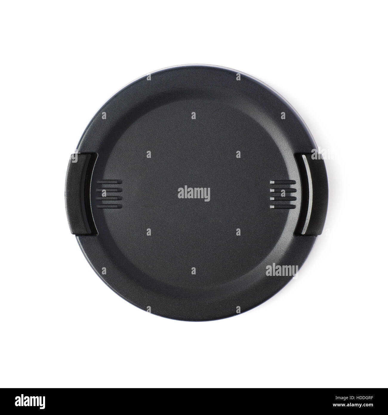 Black camera lens cap isolated over white background Stock Photo Alamy