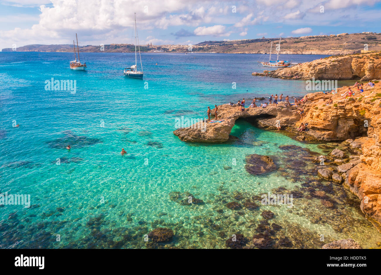 Blue Lagoon in Comino Island in Malta Stock Photo