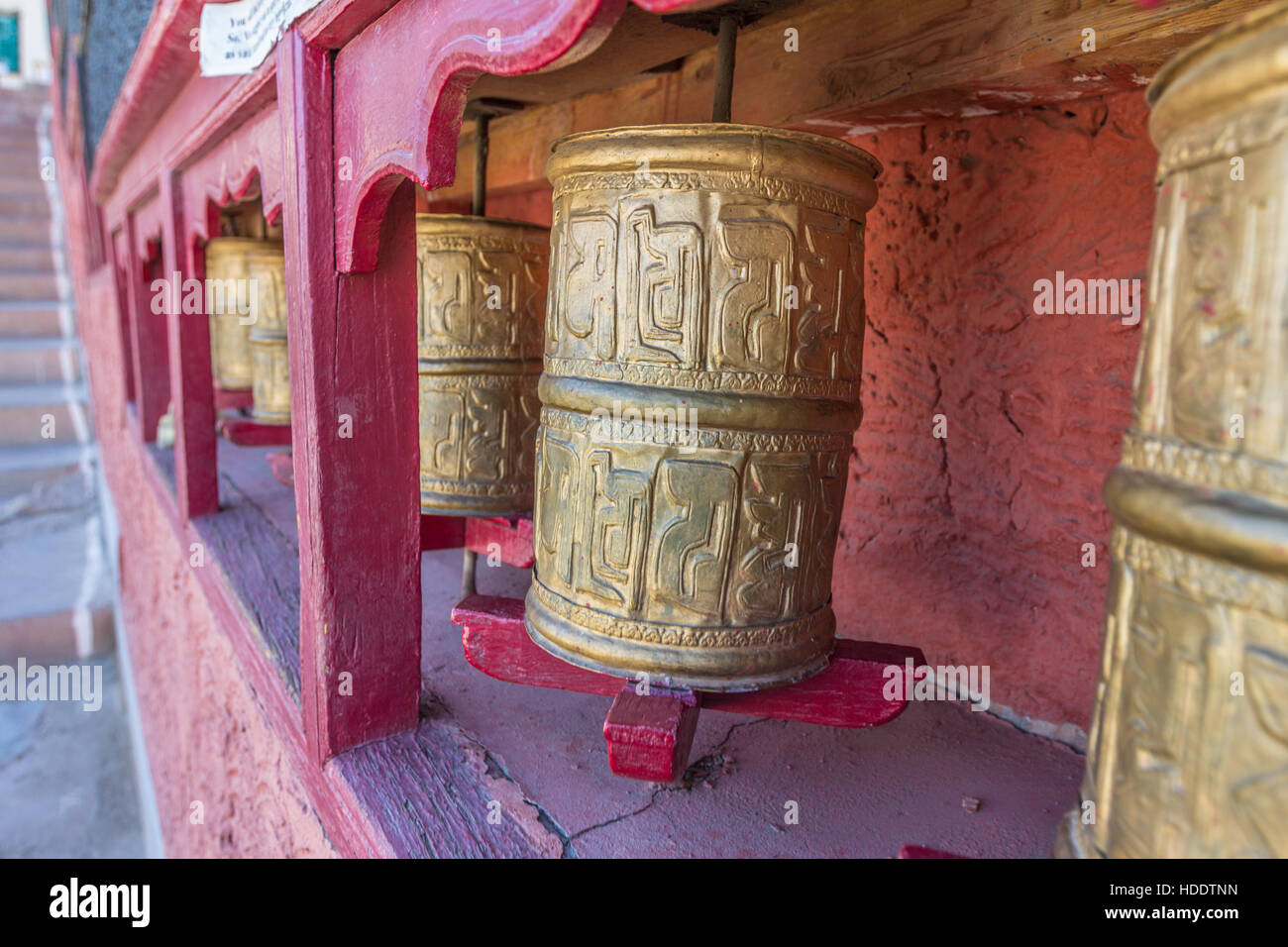 Prayer wheels in Leh Ladakh Kashmir Stock Photo