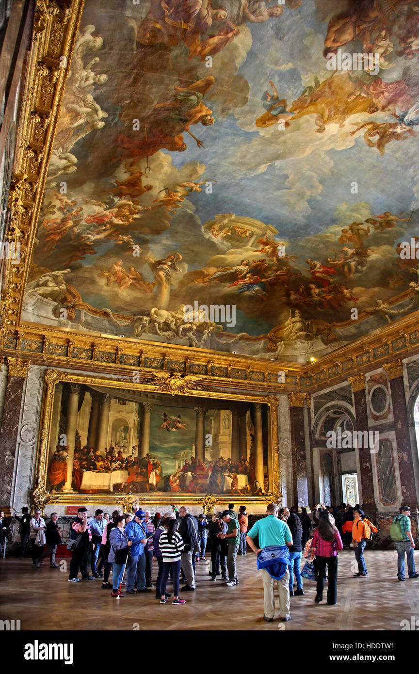 'The Apotheosis of Hercules' by Francois Lemoyne in 'Hercules Room' in the Palace of Versailles. Stock Photo