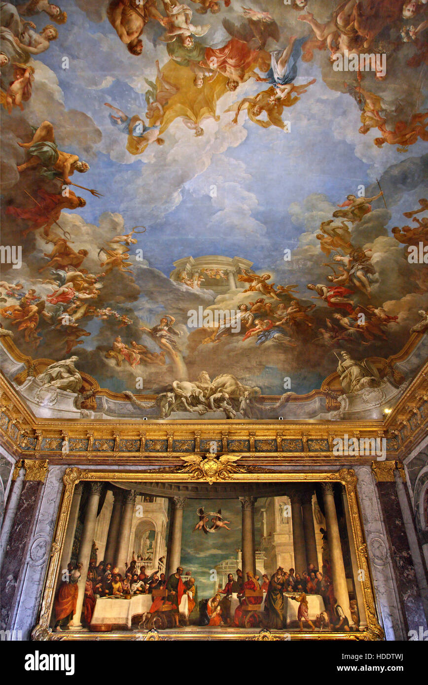 'The Apotheosis of Hercules' by Francois Lemoyne in 'Hercules Room' in the Palace of Versailles. Stock Photo