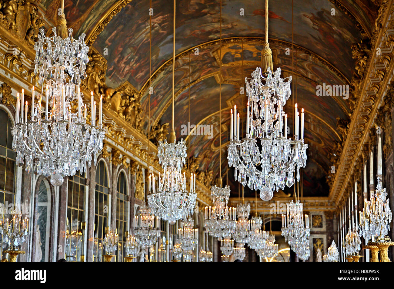 The 'Hall of Mirrors' in the Palace of Versailles, France. Stock Photo