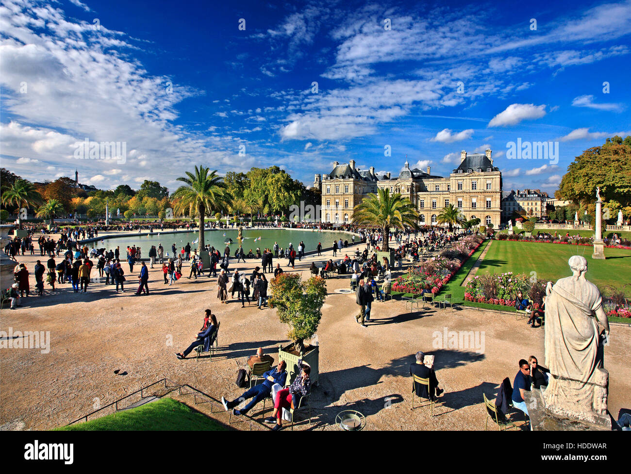 The Luxembourg Palace (Palais du Luxembourg)  and Garden (Jardin du Luxembourg),in the 6th arrondissement of Paris, France. Stock Photo